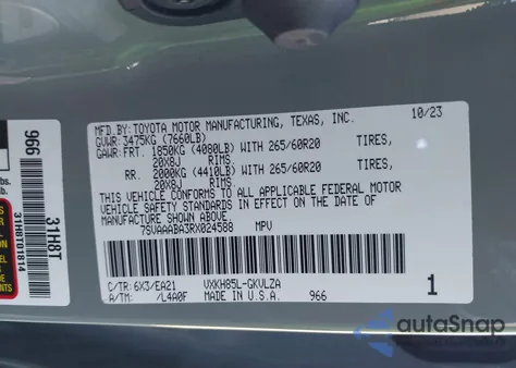 2024 Toyota Sequoia Limited from USA, damaged, VIN 7SVAAABA3RX024588